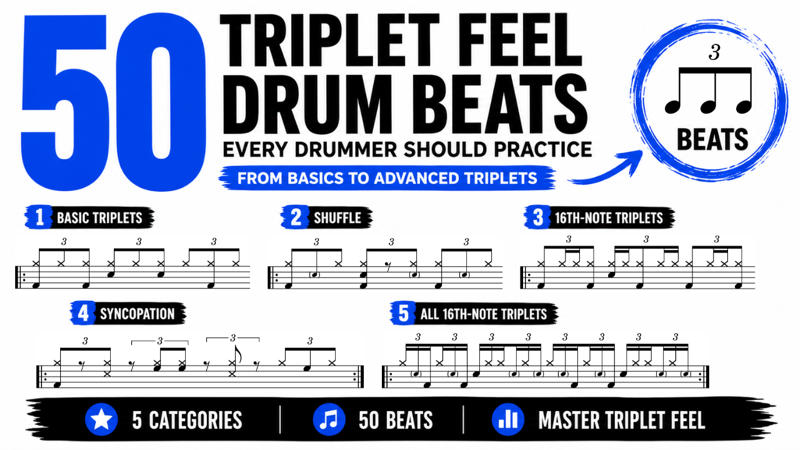 50 Triplet Drum Beats Every Drummer Should Practice – Shuffle, Syncopation & 16th Note Triplets