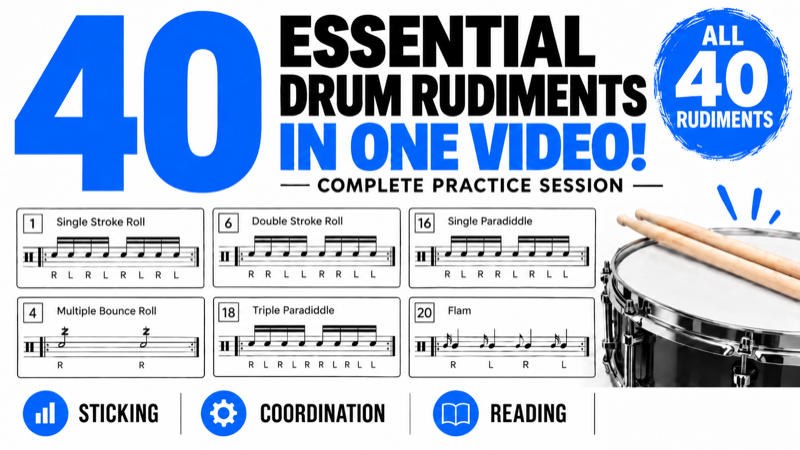 All 40 Essential Drum Rudiments in One Video! – Complete Practice Session