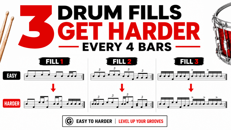Drum Fill Reading Practice – Fills Get Harder Every 4 Reps