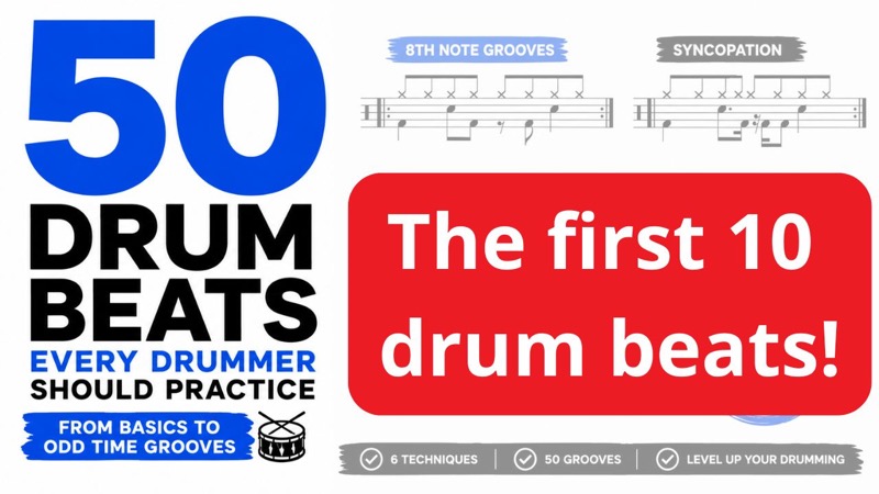 (First 10 drum beats) 50 Drum Beats Every Drummer Should Practice โ FREE PDF