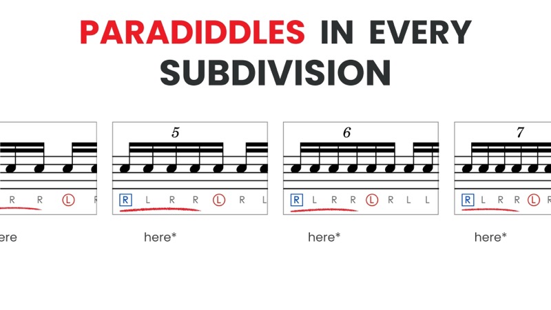 Fitting paradiddles in every subdivision (from 1 to 9)