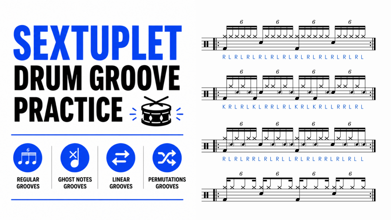 Sextuplet Drum Groove Practice – Regular, Ghost Notes, Linear & Permutations